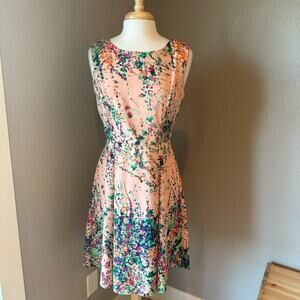 Elegant Floral Midi Dress - Pink and Multicolor Large